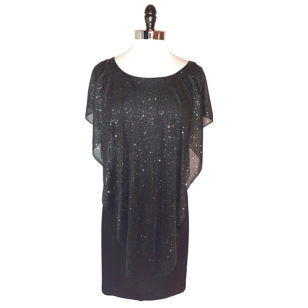 EN FOCUS STUDIO Plus Size 20W Sheath Dress Black Sparkles Stretch Knit